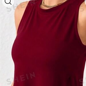 SHEIN LUNE Solid Curved Hem Burgundy Tank Top Size Large 8/10